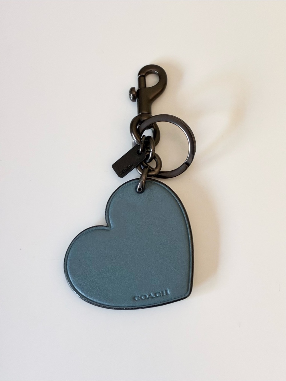 Coach Embroidered Glitter Heart Bag Charm Key Chain With Rivets, Blue / Gunmetal - Picture 12 of 16